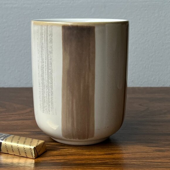 Denby Truffle Layers Mug Coffee Beaker Stoneware Brown Tan Cream Striped England - Picture 4 of 11